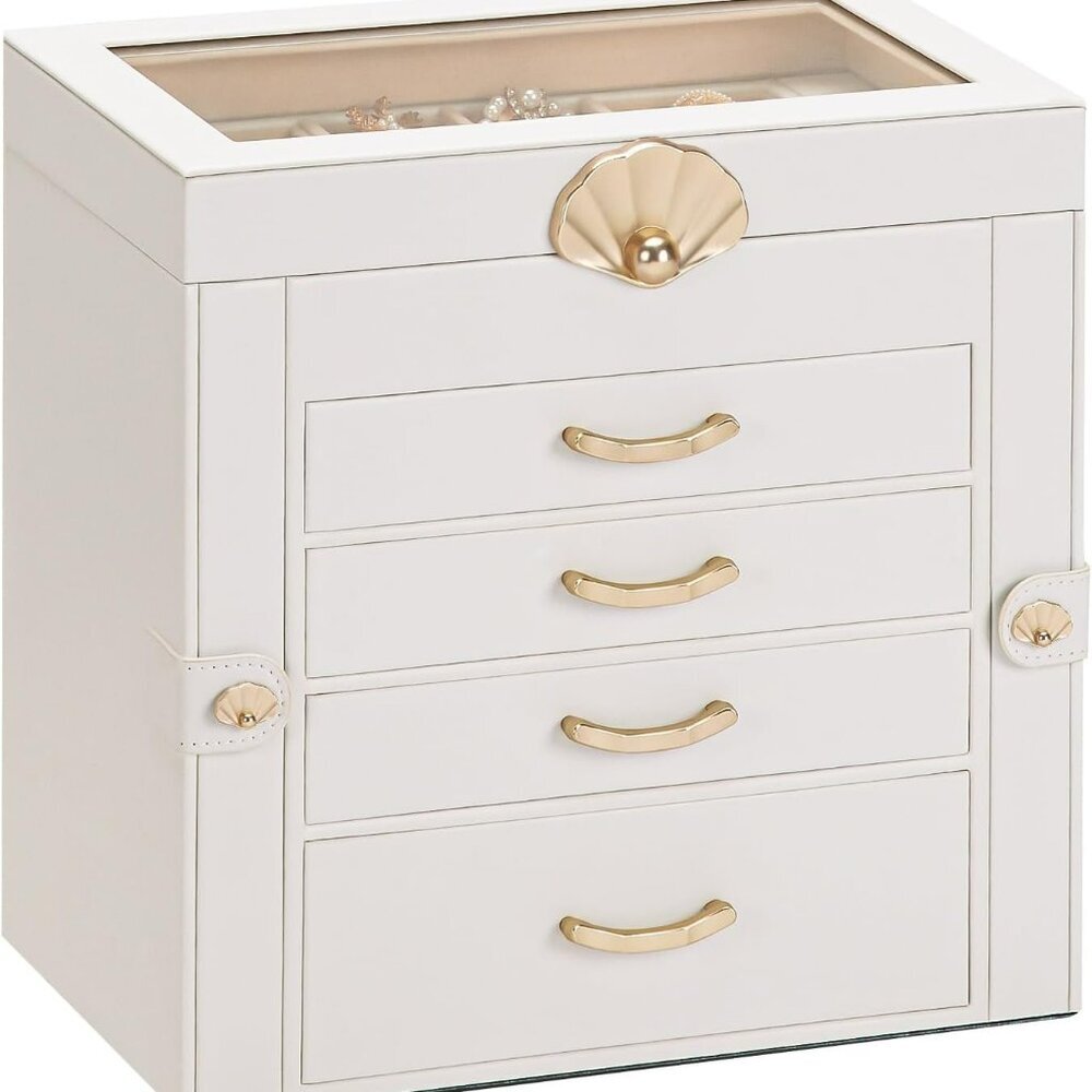 Jewelry Box with 4 Drawers: Display Organizer for Earrings Necklaces - Gift for
